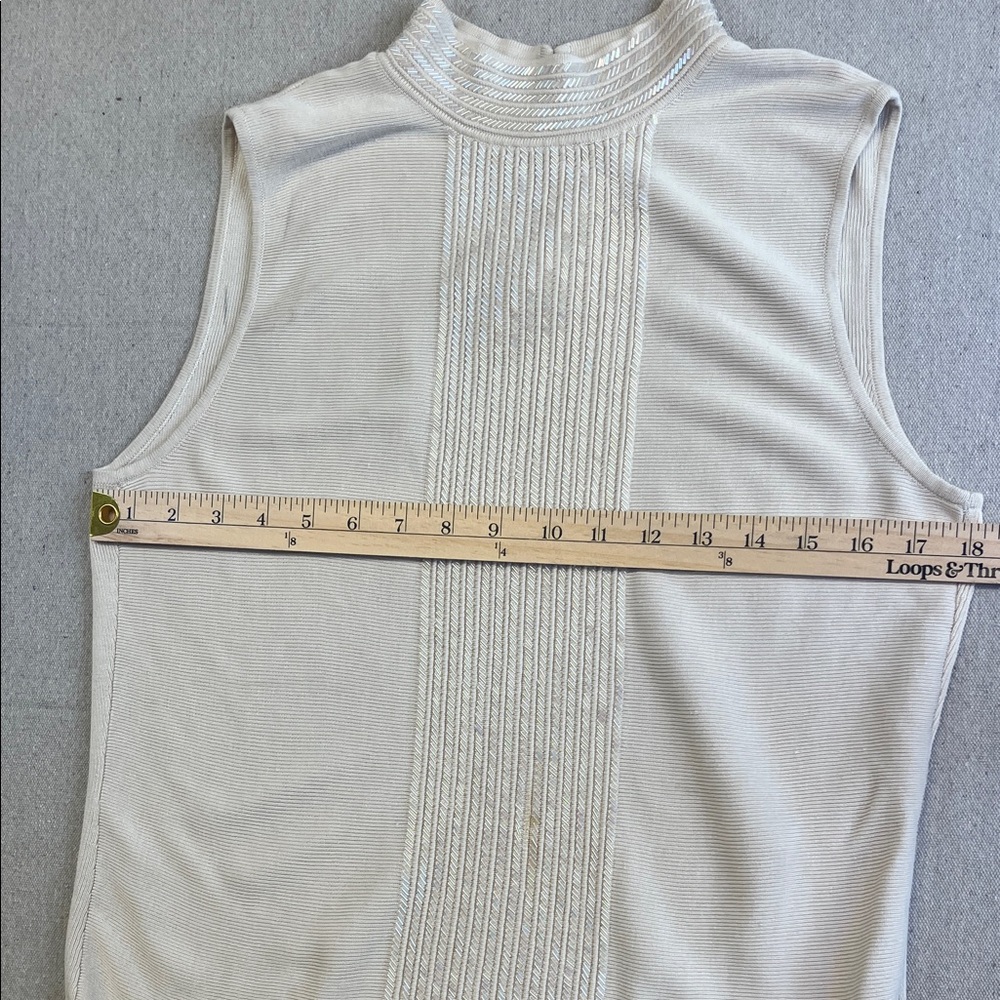 Liz Claiborne Petite Sleeveless Beaded Cream Top Ivory Size L - Picture 6 of 12